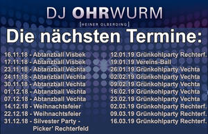 DJ Ohrwurm - Termine 2018 - 2019